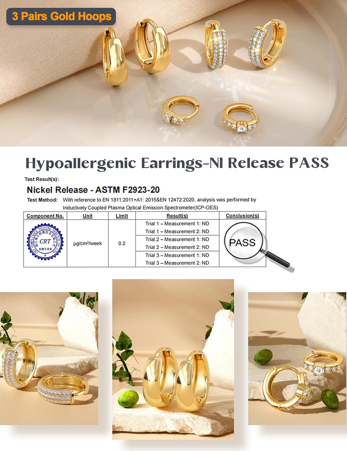 ZYNORA™ 3-Pair Hoop Earring Set