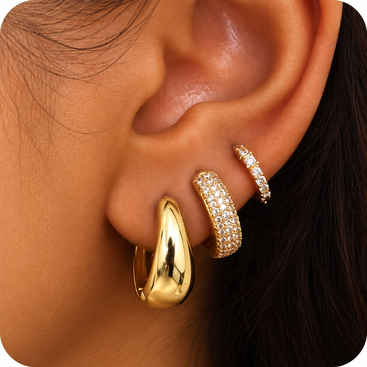 ZYNORA™ 3-Pair Hoop Earring Set